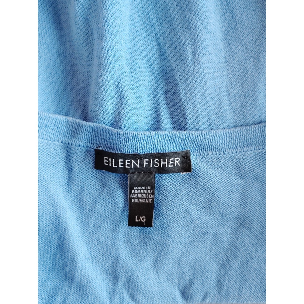 NWOT Eileen Fisher Tencel Blue V-Neck Lightweight Long Sleeve Sweater Preppy L - Picture 5 of 10
